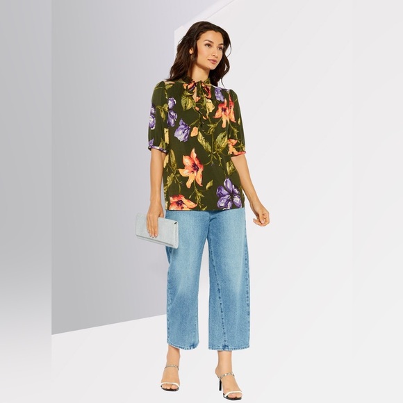 Ralph Lauren Floral Jersey Tie-Neck Blouse in Farm Olive, Plus Size XXL, NWT - Picture 4 of 15